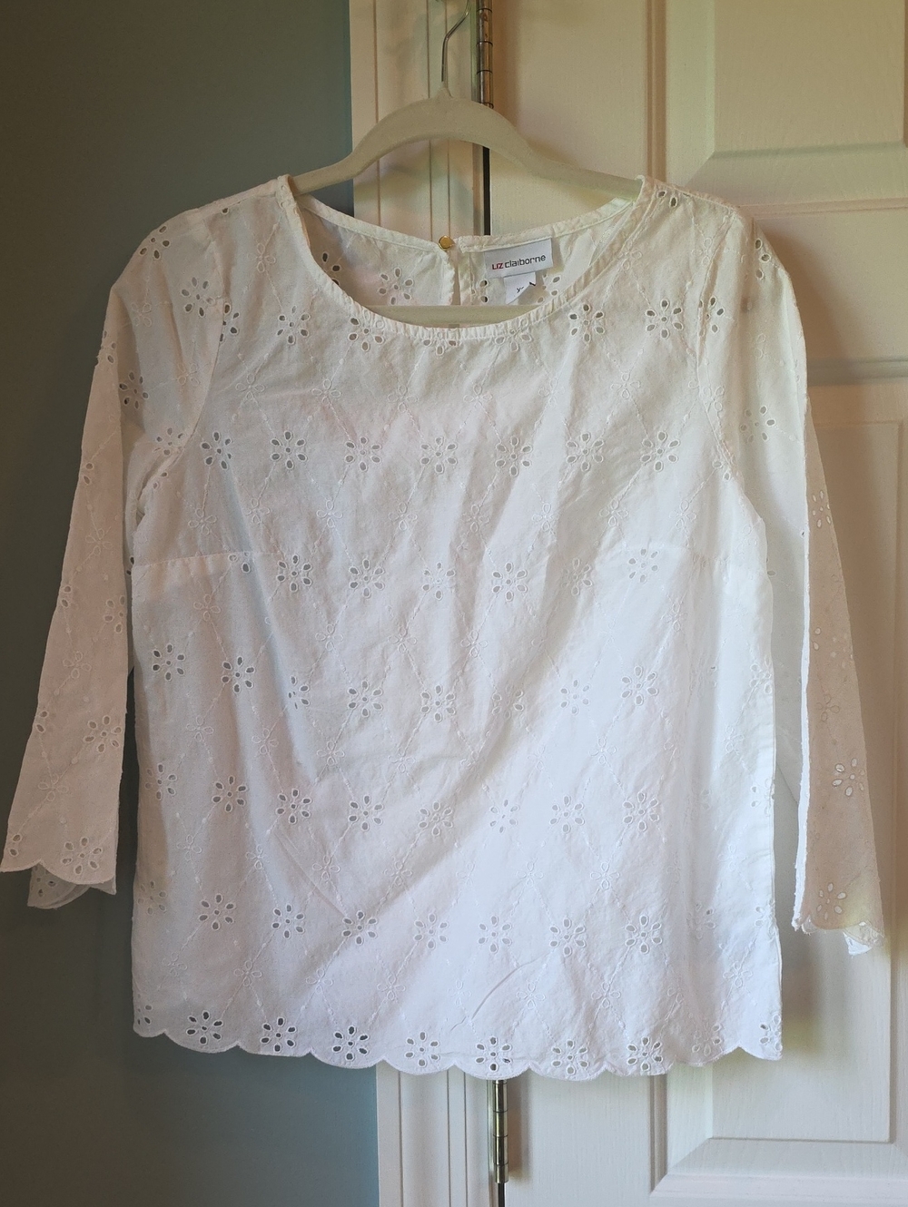 Liz Claiborne White Eyelet Cotton Blouse